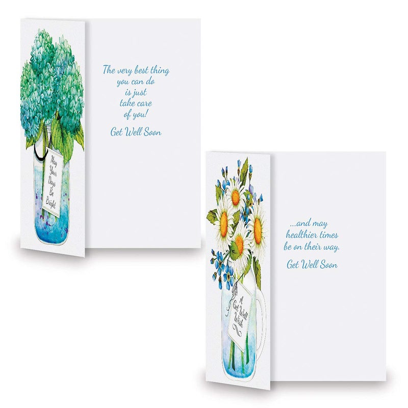 Current Mason Jar Get Well Greeting Cards - Set of 8 (4 Designs), Large 5" x 7", Sympathy Cards with Sentiments Inside, White Envelopes - Image 3
